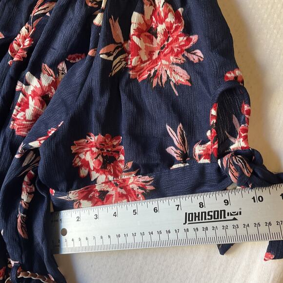 Paper Tee Women Dress 2X Navy Floral A-Line Belted Short Sleeve Off Shoulder - Picture 10 of 11